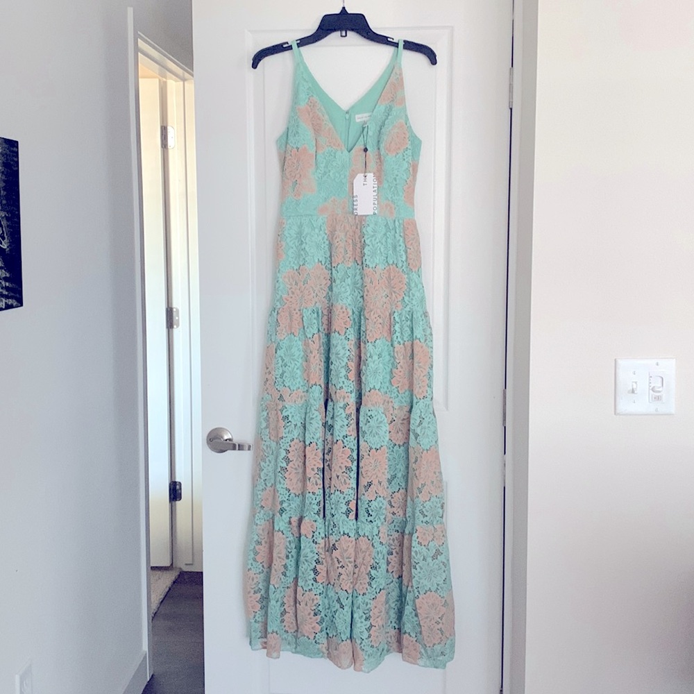 Dress the Population Melina Lace Maxi Dress Seafoam